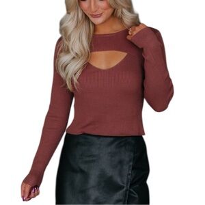 BOUTIQUE Women’s Sexy Rose Maroon Long Sleeve Ribbed Knit Blouse Sz L